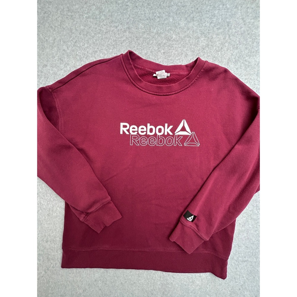 Reebok Women's Large Burgundy Maroon Graphic Logo Crewneck Sweatshirt Pullover